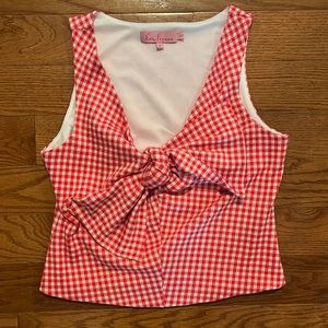 Eva Franco Red & White Gingham Tie-Front Camisole